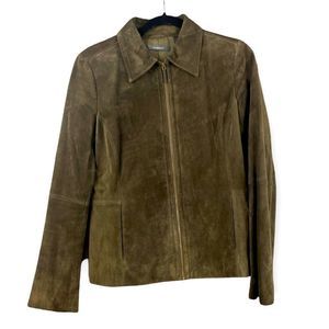 Liz Claiborne Rust Brown/Sage Green Suede Jacket Split Sleeve Womens Sz M